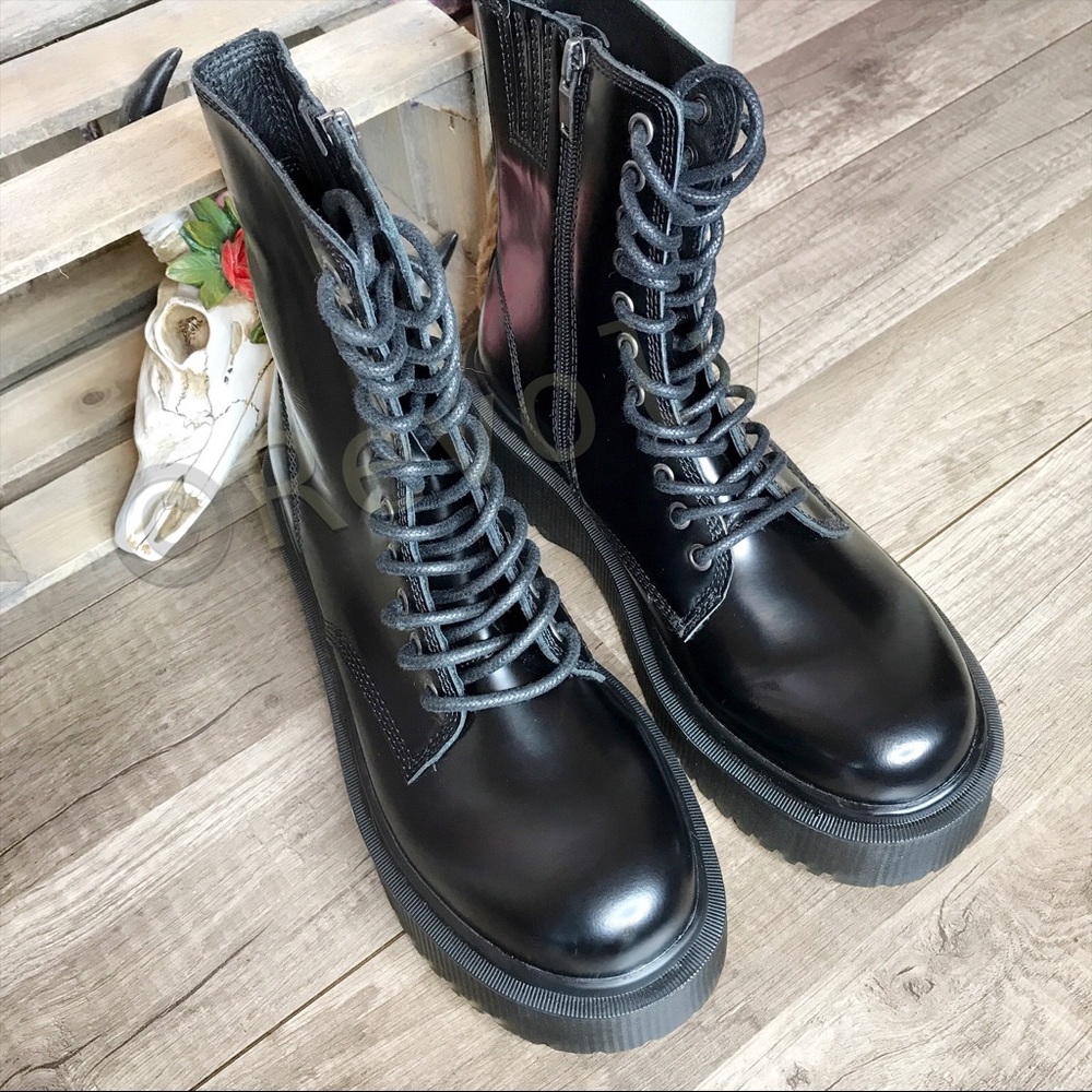 New Jeffrey Campbell Sopas Combat Boots Black Platform Size 9.5 - Picture 2 of 9